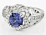 Pre-Owned Blue And White Cubic Zirconia Rhodium Over Sterling Silver Ring 4.28ctw