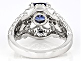 Pre-Owned Blue And White Cubic Zirconia Rhodium Over Sterling Silver Ring 4.28ctw