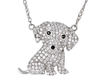 Picture of Pre-Owned Black And White Cubic Zirconia Rhodium Over Sterling Silver Dog Necklace 2.62ctw