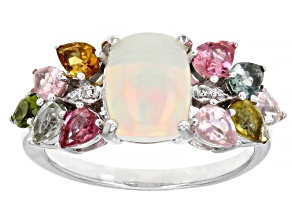 Pre-Owned Multi-color Ethiopian Opal Rhodium Over Silver Ring 2.30ctw