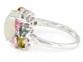 Pre-Owned Multi-color Ethiopian Opal Rhodium Over Silver Ring 2.30ctw