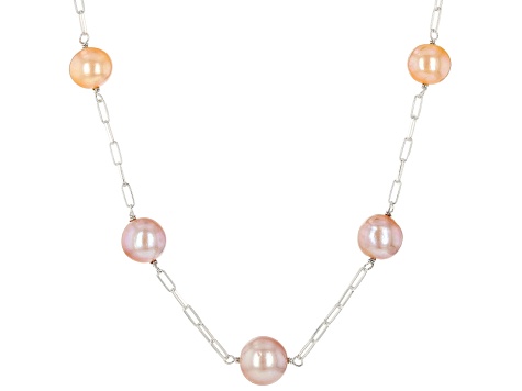 Pre-Owned Multi-Color Cultured Freshwater Pearl Rhodium Over Sterling Silver Station Necklace