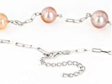 Pre-Owned Multi-Color Cultured Freshwater Pearl Rhodium Over Sterling Silver Station Necklace