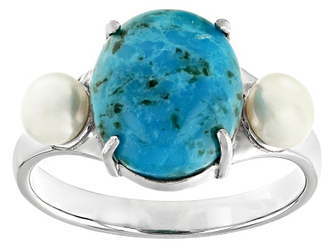 Pre-Owned Blue Composite Turquoise Rhodium Over Sterling Silver Ring