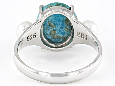Pre-Owned Blue Composite Turquoise Rhodium Over Sterling Silver Ring