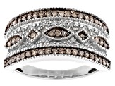 Pre-Owned Champagne And White Diamond Rhodium Over Sterling Silver Wide Band Ring 0.50ctw