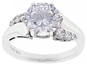 Pre-Owned Dillenium Cut White Cubic Zirconia Rhodium Over Sterling Silver 100 Facet Ring 4.97ctw