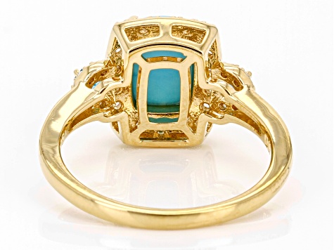 Pre-Owned Sleeping Beauty Turquoise, Neon Apatite, White Zircon 18k Yellow Gold Over Silver Ring 0.2