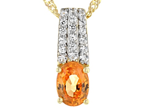 Pre-Owned Orange Mandarin Garnet 18K Yellow Gold Over Silver Pendant With Chain 1.02ctw