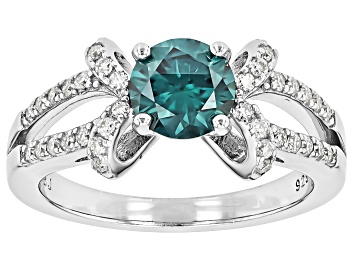 Picture of Pre-Owned Green And Colorless Moissanite Platineve Bow Design Ring 1.36ctw DEW.