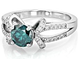 Pre-Owned Green And Colorless Moissanite Platineve Bow Design Ring 1.36ctw DEW.