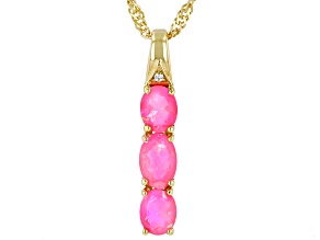 Pre-Owned Pink Ethiopian Opal with Zircon 18k Yellow Gold Over Sterling Silver Pendant with Chain 0.