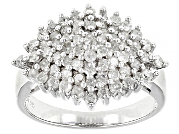 Picture of Pre-Owned White Diamond Rhodium Over Sterling Silver Cluster Ring 1.20ctw