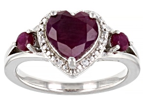 Pre-Owned Red Ruby Rhodium Over Sterling Silver Heart Ring 2.24ctw