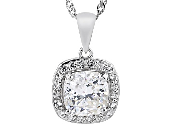 Picture of Pre-Owned Strontium Titanate and white zircon rhodium over sterling silver pendant 3.63ctw.