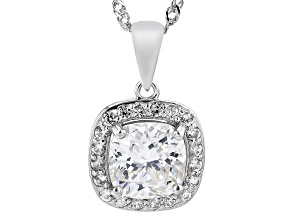 Pre-Owned Strontium Titanate and white zircon rhodium over sterling silver pendant 3.63ctw.