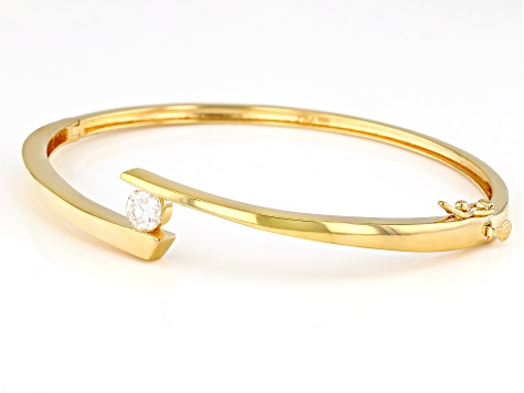 Pre-Owned Moissanite 14k Yellow Gold Over Silver Oval Bangle Bracelet .60ct DEW.