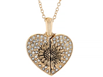 Picture of Pre-Owned White Crystal Two-Tone "You Are Always In My Heart" Pendant With Chain