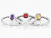 Pre-Owned Purple African Amethyst Rhodium Over Silver Stackable Ring 1.46ctw