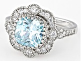 Pre-Owned Blue And White Cubic Zirconia Rhodium Over Sterling Silver Ring 3.28ctw