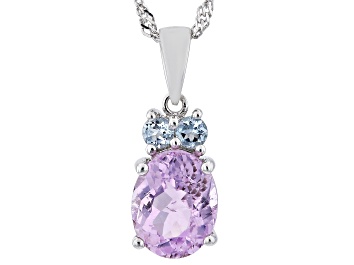 Picture of Pre-Owned Pink Kunzite Rhodium Over Sterling Silver Pendant With Chain 3.35ctw