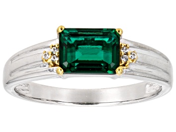 Picture of Pre-Owned Green Lab Created Emerald With White Zircon Rhodium Over Sterling Silver Unisex Ring 1.43c