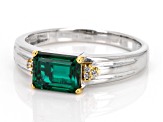 Pre-Owned Green Lab Created Emerald With White Zircon Rhodium Over Sterling Silver Unisex Ring 1.43c