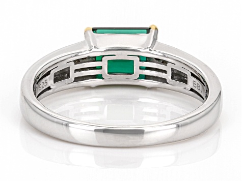 Pre-Owned Green Lab Created Emerald With White Zircon Rhodium Over Sterling Silver Unisex Ring 1.43c