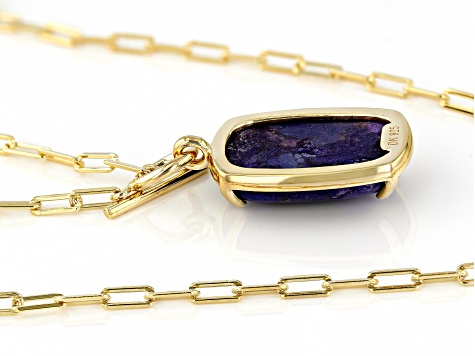 Pre-Owned Purple Composite Turquoise 18k Yellow Gold Over Sterling Silver Paperclip Necklace