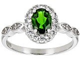 Pre-Owned Green Chrome Diopside With White Zircon Rhodium Over Sterling Silver Ring 1.28ctw