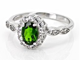 Pre-Owned Green Chrome Diopside With White Zircon Rhodium Over Sterling Silver Ring 1.28ctw