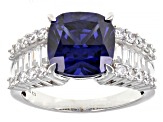 Pre-Owned Blue And White Cubic Zirconia Rhodium Over Sterling Silver Ring 7.49ctw
