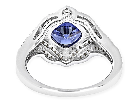Pre-Owned Blue And White Cubic Zirconia Rhodium Over Sterling Silver Ring 4.48ctw