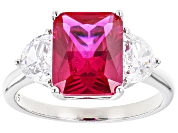 Picture of Pre-Owned Lab Created Ruby And White Cubic Zirconia Rhodium Over Sterling Silver Ring 2.22ctw