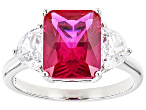 Pre-Owned Lab Created Ruby And White Cubic Zirconia Rhodium Over Sterling Silver Ring 2.22ctw