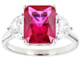Pre-Owned Lab Created Ruby And White Cubic Zirconia Rhodium Over Sterling Silver Ring 2.22ctw