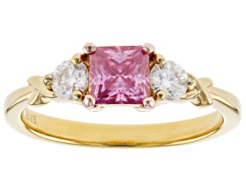 Picture of Pre-Owned Pink and Colorless Moissanite 14k Yellow Gold Over Sterling Silver Ring 1.02ctw DEW