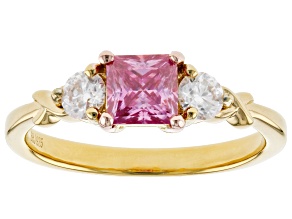 Pre-Owned Pink and Colorless Moissanite 14k Yellow Gold Over Sterling Silver Ring 1.02ctw DEW