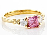 Pre-Owned Pink and Colorless Moissanite 14k Yellow Gold Over Sterling Silver Ring 1.02ctw DEW