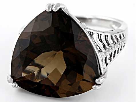 Pre-Owned Brown Smoky Quartz Rhodium Over Sterling Silver Ring 17.00ctw