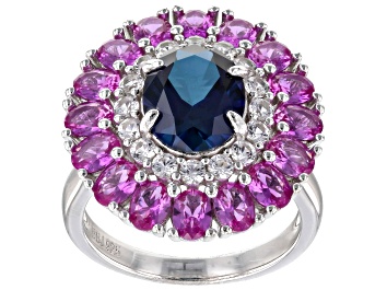 Picture of Pre-Owned Blue Lab Created Sapphire Rhodium Over Sterling Silver Ring 5.54ctw