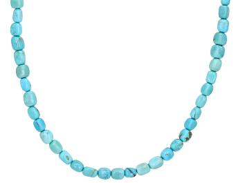 Picture of Pre-Owned Tumbled Turquoise Rhodium Over Sterling Silver 18" Beaded Necklace