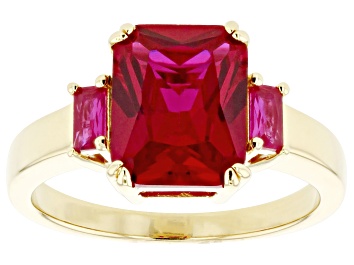 Picture of Pre-Owned Lab Created Ruby 18k Yellow Gold Over Sterling Silver Ring 3.84ctw