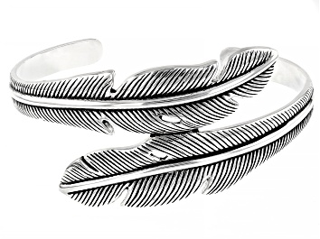 Picture of Pre-Owned Oxidized Sterling Silver Feather Cuff Bracelet
