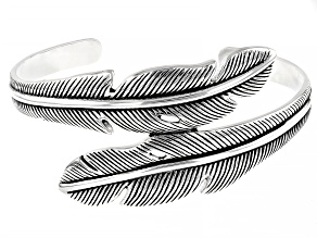 Pre-Owned Oxidized Sterling Silver Feather Cuff Bracelet