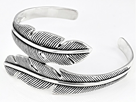 Pre-Owned Oxidized Sterling Silver Feather Cuff Bracelet