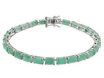 Picture of Pre-Owned Green Sakota Emerald Rhodium Over Sterling Silver Tennis Bracelet 13.94ctw