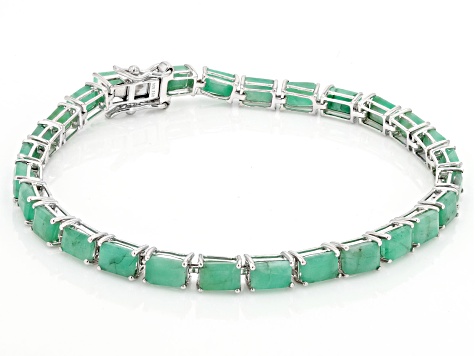 Pre-Owned Green Sakota Emerald Rhodium Over Sterling Silver Tennis Bracelet 13.94ctw
