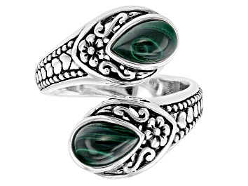 Picture of Pre-Owned Green Malachite Sterling Silver Bypass Ring