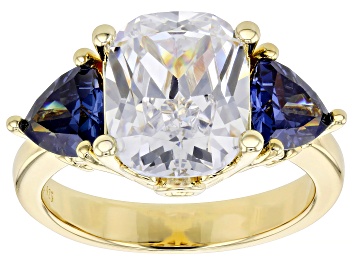 Picture of Pre-Owned Blue And White Cubic Zirconia 18k Yellow Gold Over Sterling Silver Ring 11.23ctw